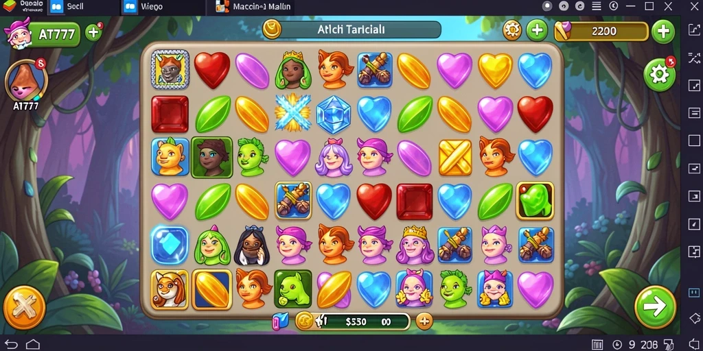 Tampilan gameplay seru AT777 dalam aksi mencocokkan permata.