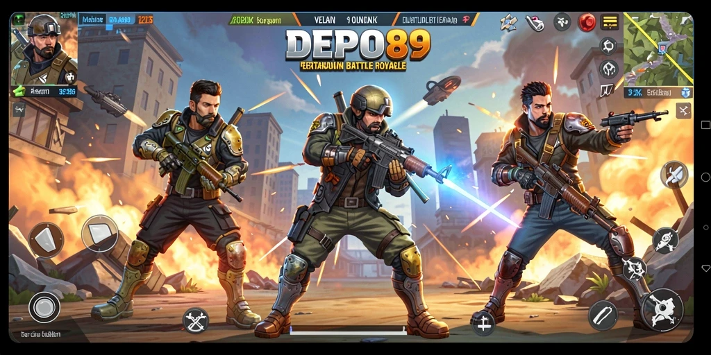Screenshot DEPO89 menampilkan intensitas pertarungan dalam game Battle Royale.