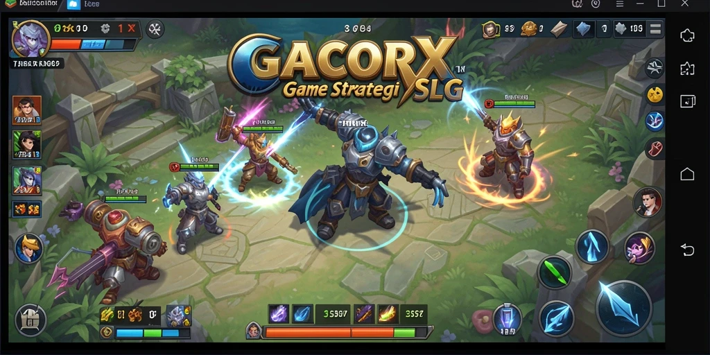 Screenshot utama GACORX menampilkan aksi strategis dalam gameplay SLG.