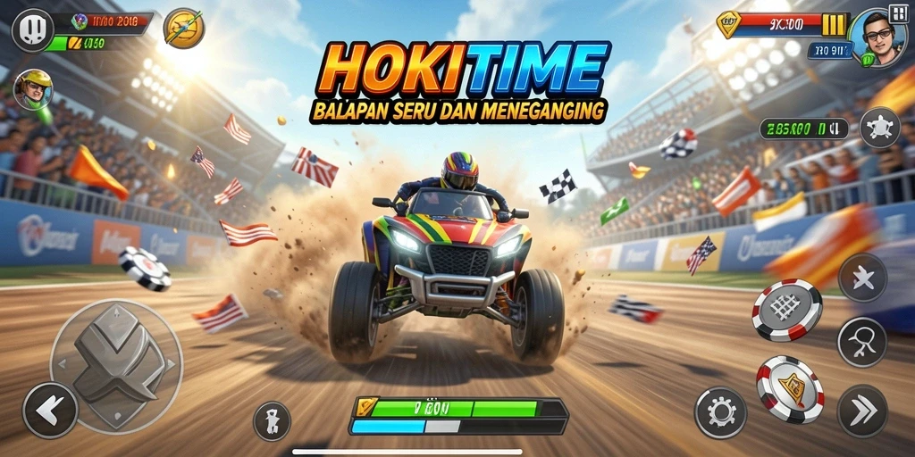 Screenshot HOKITIME menampilkan aksi balapan yang seru dan mendebarkan.