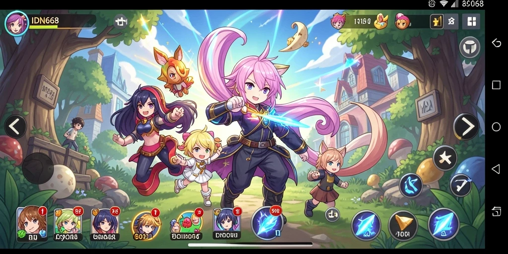 Tampilan gameplay IDN668 yang penuh aksi dan karakter anime.