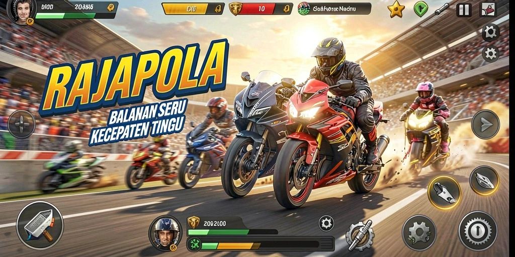 Screenshot gameplay RAJAPOLA menampilkan aksi balapan cepat.