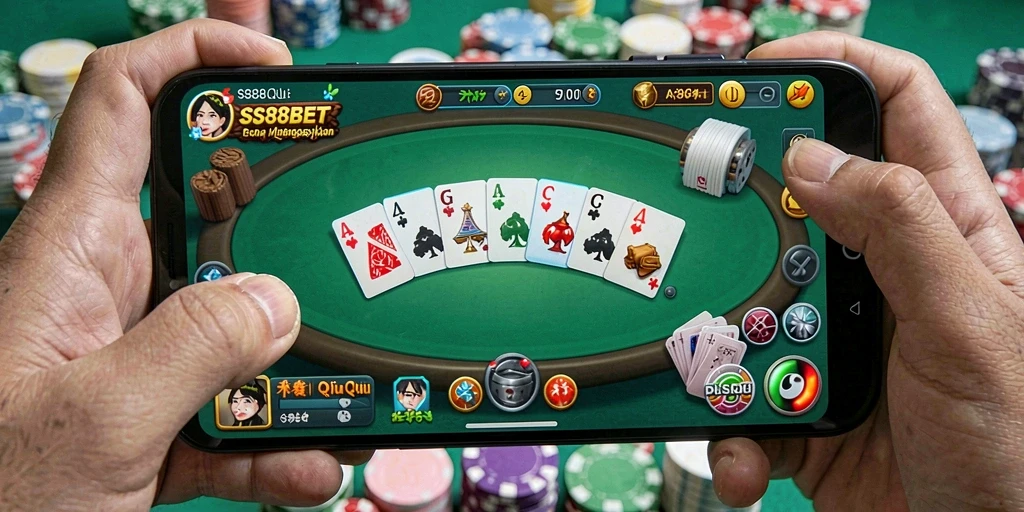 Tampilan gameplay seru dari SS88BET dengan kartu QiuQiu.